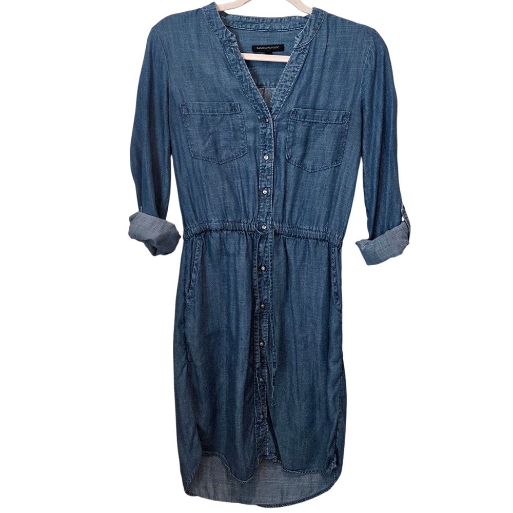 Banana Republic‎ Chambray Denim  Dress | Button Front Long Sleeve Midi Size 0